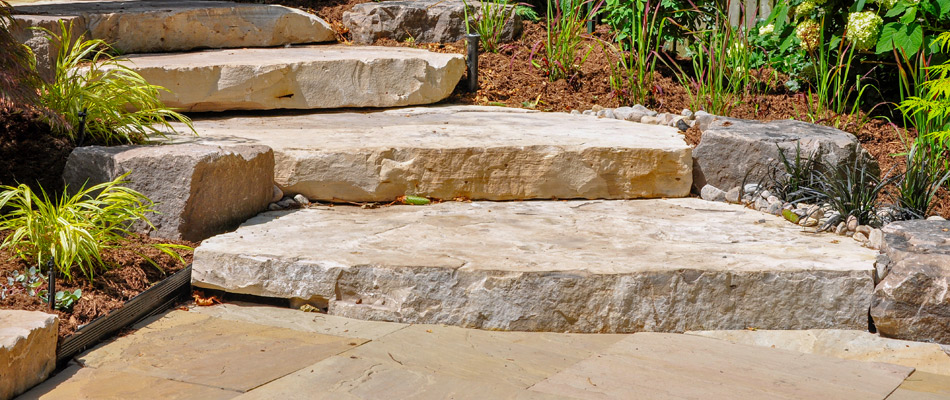 Sandstone walkway pavers installed in Mason, OH.